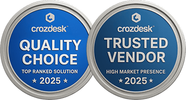 Collaborator earned Crozdesk 2025 award badges: Quality Choice and Trusted Vendor with high market presence